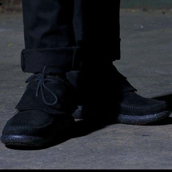 WB Moccasin Size Mens 7 Womens 8 True Black Hemera Fringe 100% Leather Suede - Picture 15 of 16